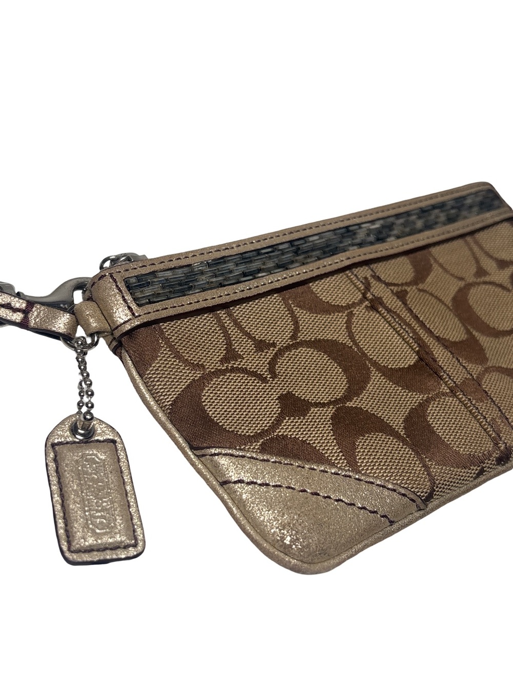 Coach Y2K Vintage Brown & Tan Signature Canvas Wristlet with Metallic Suede Trim